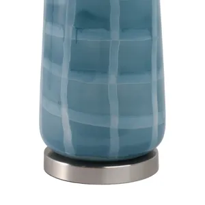 29x17\" Checkered Glass Table Lamp, Blue