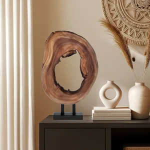 25x16" Open Wood Disc On Stand, Brown/black