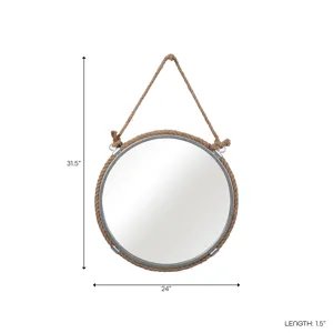 Ec Metal 24\" Mirror With Rope, Silver/natural