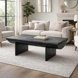 46x24\" Modern Marble Top Coffee Table, Black
