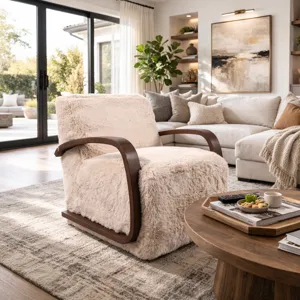 32x31" Faux Fur Accent Chair, Ivory/brown