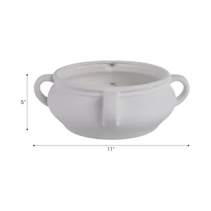 12\" Textured Bowl With Handles, White