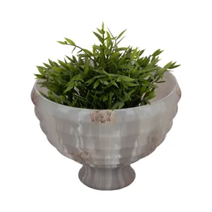 9\" Glass Pedestal Bowl Opal Finish, Ivory Multi