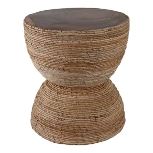 18\" Teakwood Accent Table W/woven Banana Leaf, Nat