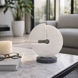 11x10" Modern Marble Sculpture On Base, Wht/blk