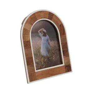 5x7 Wood Inlay Arch Photo Frame, Natural/ivory