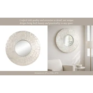 27" Round Capiz Mirror, Ivory
