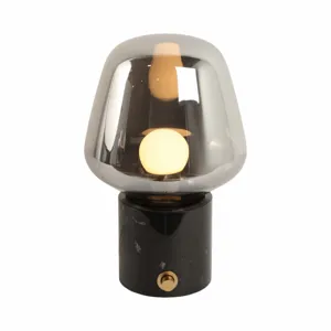 12x8\" Glass Shade On Marble Base With Switch, Blac