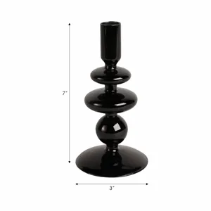 7\" Vintage Glass Taper Candle Holder, Black