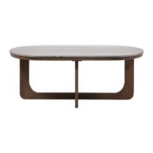 45x25\" Morchana Marble Top Coffee Table, Gray/brow