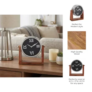 9x8\" Clock On Wood Base, Natural/silver