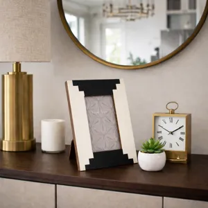 4x6" Art Deco Resin Photo Frame, Black/ivory