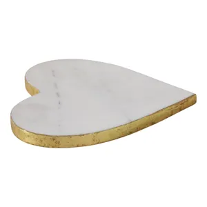 8x8\" Marble Heart Tray W/ Gold Edges, White