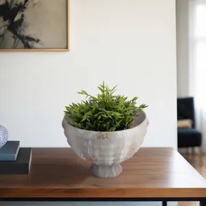 9\" Glass Pedestal Bowl Opal Finish, Ivory Multi