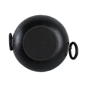 16x13\" Metal Pedestal Bowl With Ring Handles, Blk