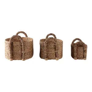 S/3 15/20/24\" Oval Waterhyacinth Baskets, Natural