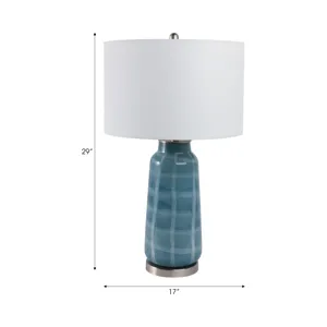 29x17\" Checkered Glass Table Lamp, Blue