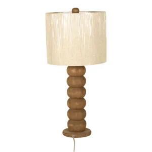 15" Wooden Table Lamp With Cotton Linen Beige Shad