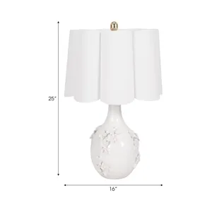 25\" Floral Applique Table Lamp, Cream