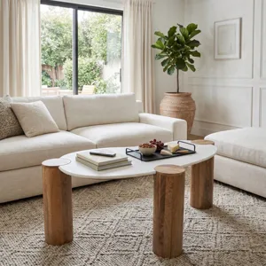 Ec 42x18\" Curved Coffee Table, White/natural