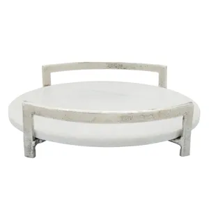 14" Metal Tray W/ Marble, Silver