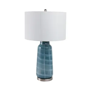 29x17\" Checkered Glass Table Lamp, Blue