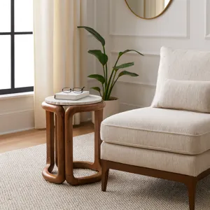 18x14\" Mrble Top Inlay Wood Accent Table,ivry/brwn