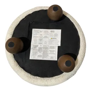 18x18\" Ribbed Teddy Ottoman W/ Ball Feet, Ivory