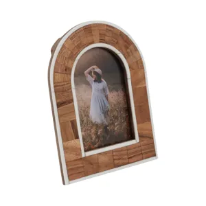 4x6 Wood Inlay Arch Photo Frame, Natural/ivory
