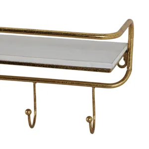 Ec Metal/wood 20\" 5  Hook Wall Shelf, White/gold