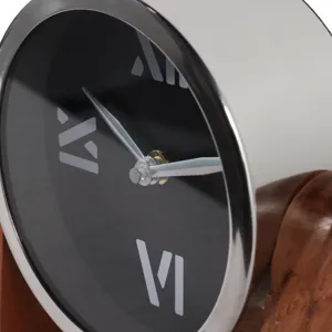 7x7\" Clock On Wood Base, Natural/silver