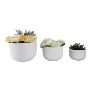 S/3 9/12/15\" Rounded Cement Planters, White