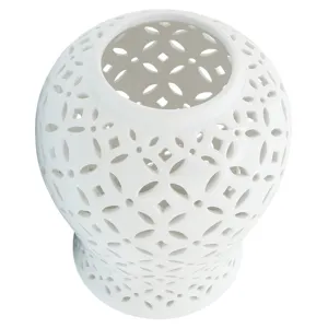 18" Cut-out Daisies Temple Jar, White