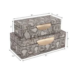 S/2 10/12" Shimmer Snakeskin Boxes W/ Hardware, Go