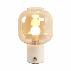 13x9\" Glass Shade On Marble Base With Switch, Whit