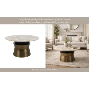 30x16\" Agate Top Metal Base Coffee Table, White/go