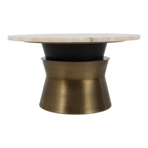 30x16\" Agate Top Metal Base Coffee Table, White/go