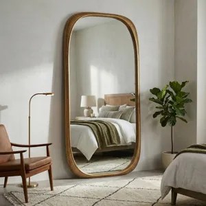 90x42" Ribbed Curved Mirror, Gold