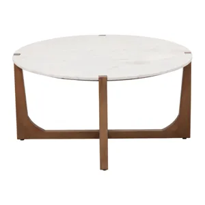 36x18\" Modern Marble Top Coffee Table, White/brown