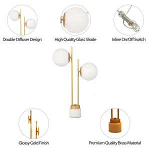 Glass/brass 23\" Double Diffuser Table Lamp, Gold