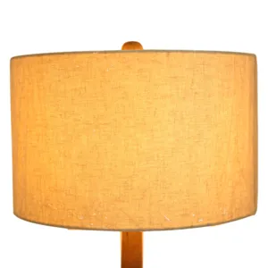 18" Wooden Table Lamp With Cotton Shade