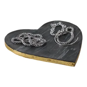 8x8\" Marble Heart Tray W/ Gold Edges, Black/white