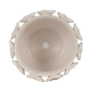 6\" Leaf Applique Planter, Cream