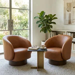 32x31" Faux Leather Swivel Accent Chair, Brown