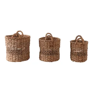 S/3 12/15/17\" Open Weave Banana Leaf Baskets, Natu