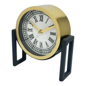 6\" Gld Blk Mtl Table Top Clock