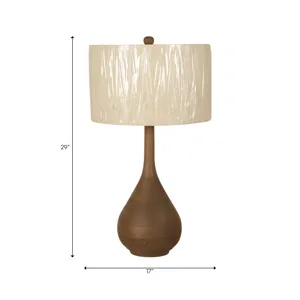 18" Wooden Table Lamp With Cotton Shade