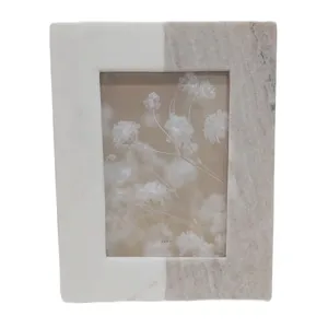 5x7 2-tone Marble Photo Frame, Beige/white