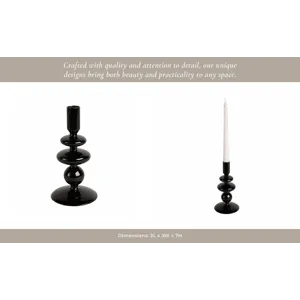 7\" Vintage Glass Taper Candle Holder, Black