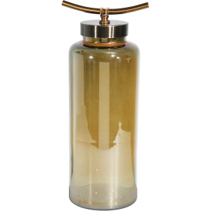 Glass 17" Vase W/ Metal Lid, Gold Chrome